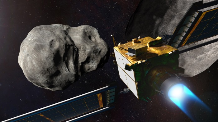 Die Raumsonde DART kurz vor dem Einschlag auf dem Asteroidenmond Dimorphos. (Bild: NASA/Johns Hopkins APL)